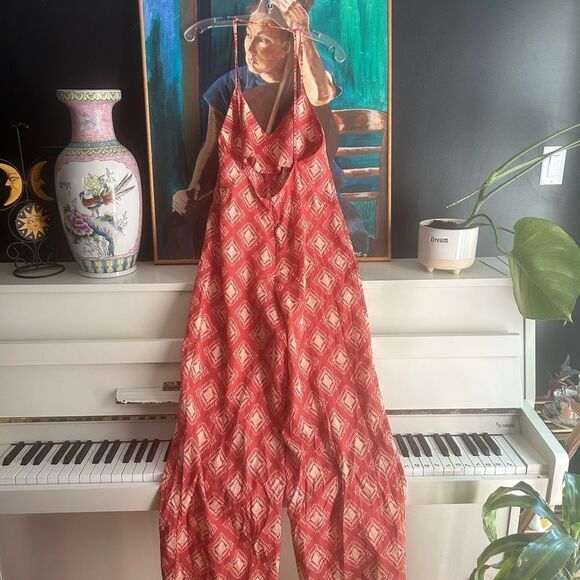 Zara Red Diamond Pattern Jumpsuit M - Picture 8 of 15